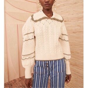 Ulla‎ Johnson Cream Cotton-Blend Oversized Osian Cable-Knit Pullover Sweater